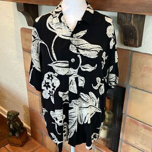 JAMS WORLD Vintage Mens Black/White Tropical Short Sleeve Button Down Shirt, L!
